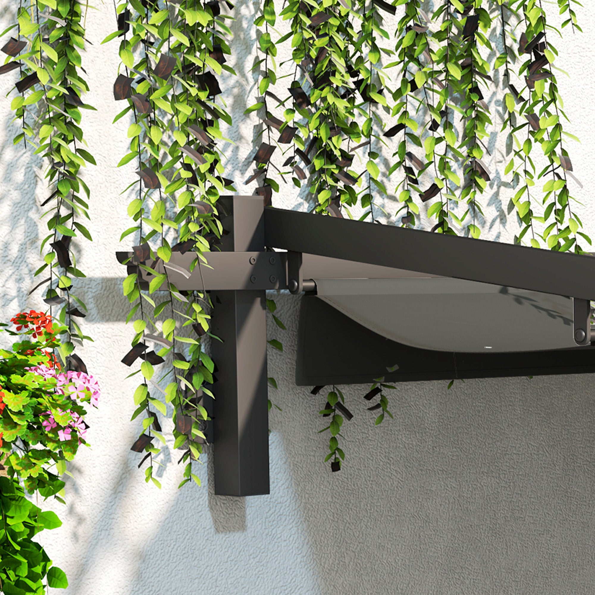 Patio Roof Pergola, Wall Mounted Adjustable 3x3m, Aluminum Dark Grey