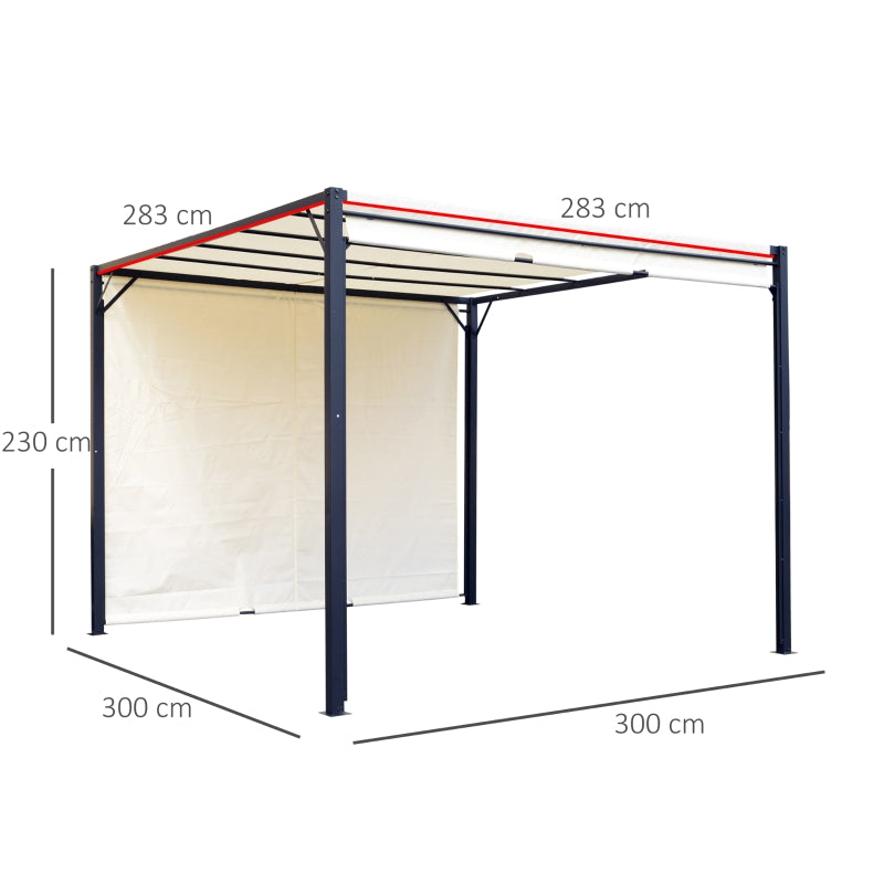 Metal Pergola Retractable Canopy 3x3m Sun Shelter Gazebo, Cream White/Black