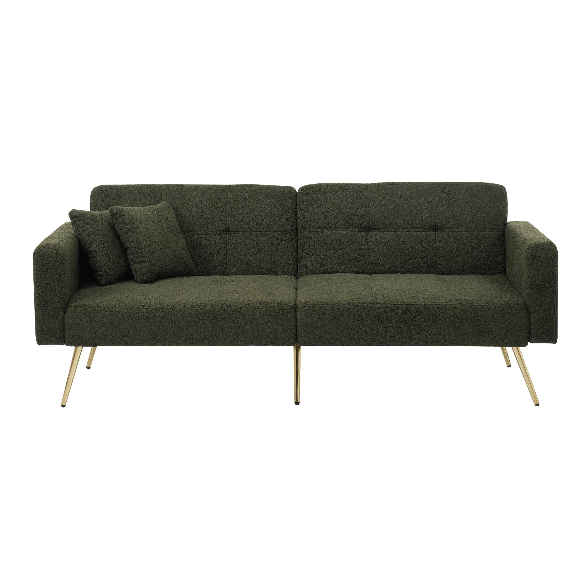 Sofa Bed Adjustable Angle, Gold Legs, Storage Pockets and Cushions