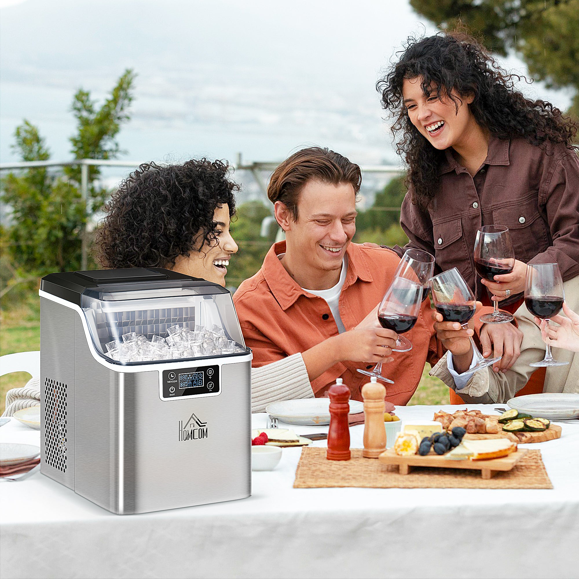 Ice Cube Maker, 20 kg/24h, 2.3L/3.2L, Automatic Cleaning, Stainless Steel, Silver