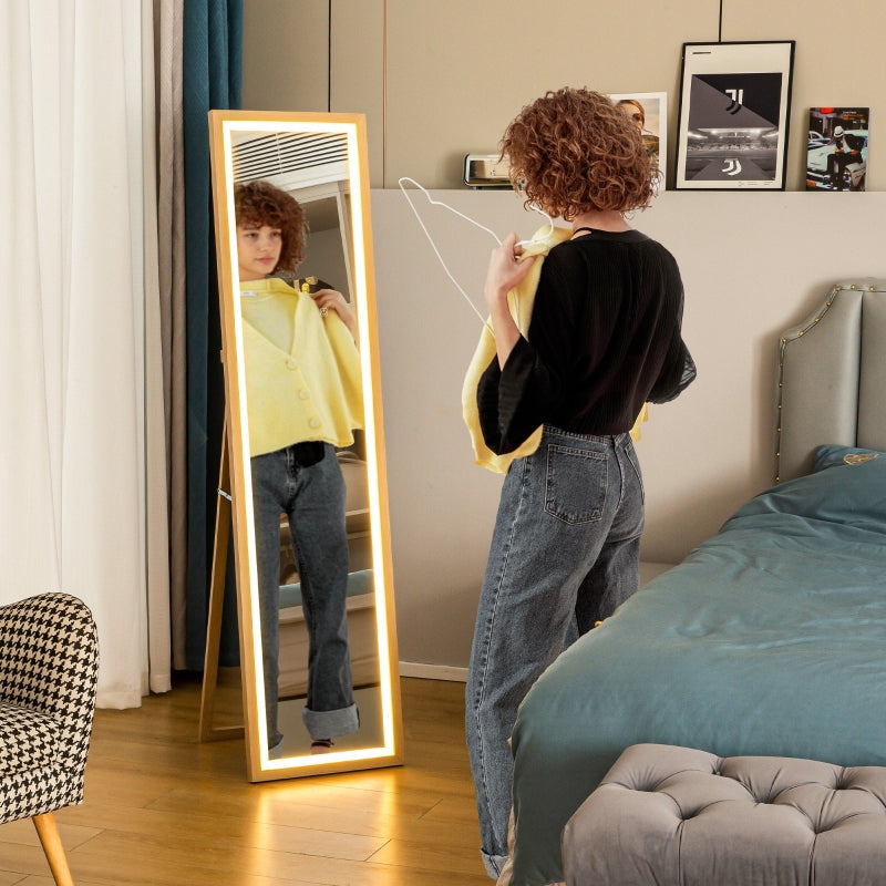 Full-Length Mirror, LED Light & Touch Control, Oak