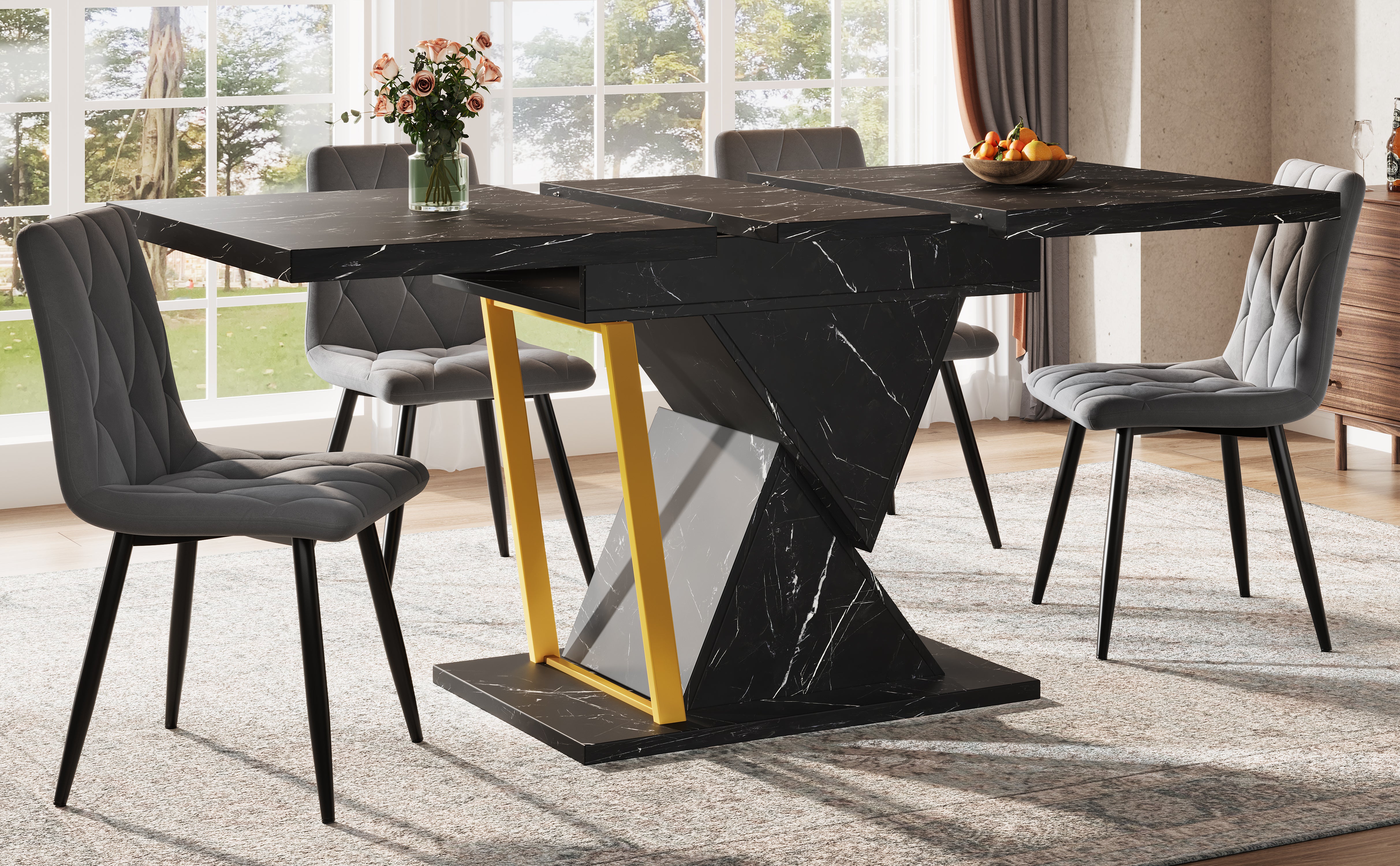 Extendable Dining Table 110-140x80cm 6 Seater Wood - Black