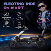 Electric Go Kart 12V Ride-On Racing with Forward Reversing, Rechargeable Battery, 2 Speeds - White