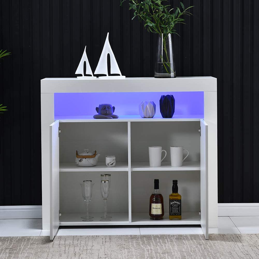 Chest of Drawers Sideboard - High Gloss LED Storage TV Stand - White