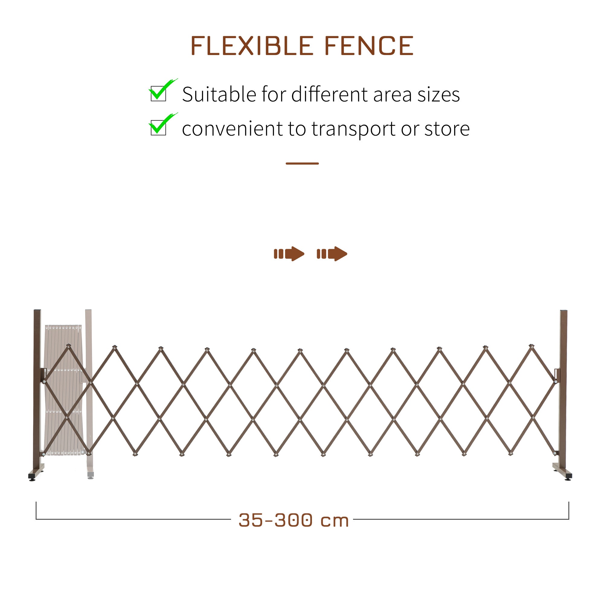Extendable Scissor Gate Barrier Gate 35-300cm H103.5cm Aluminum Brown