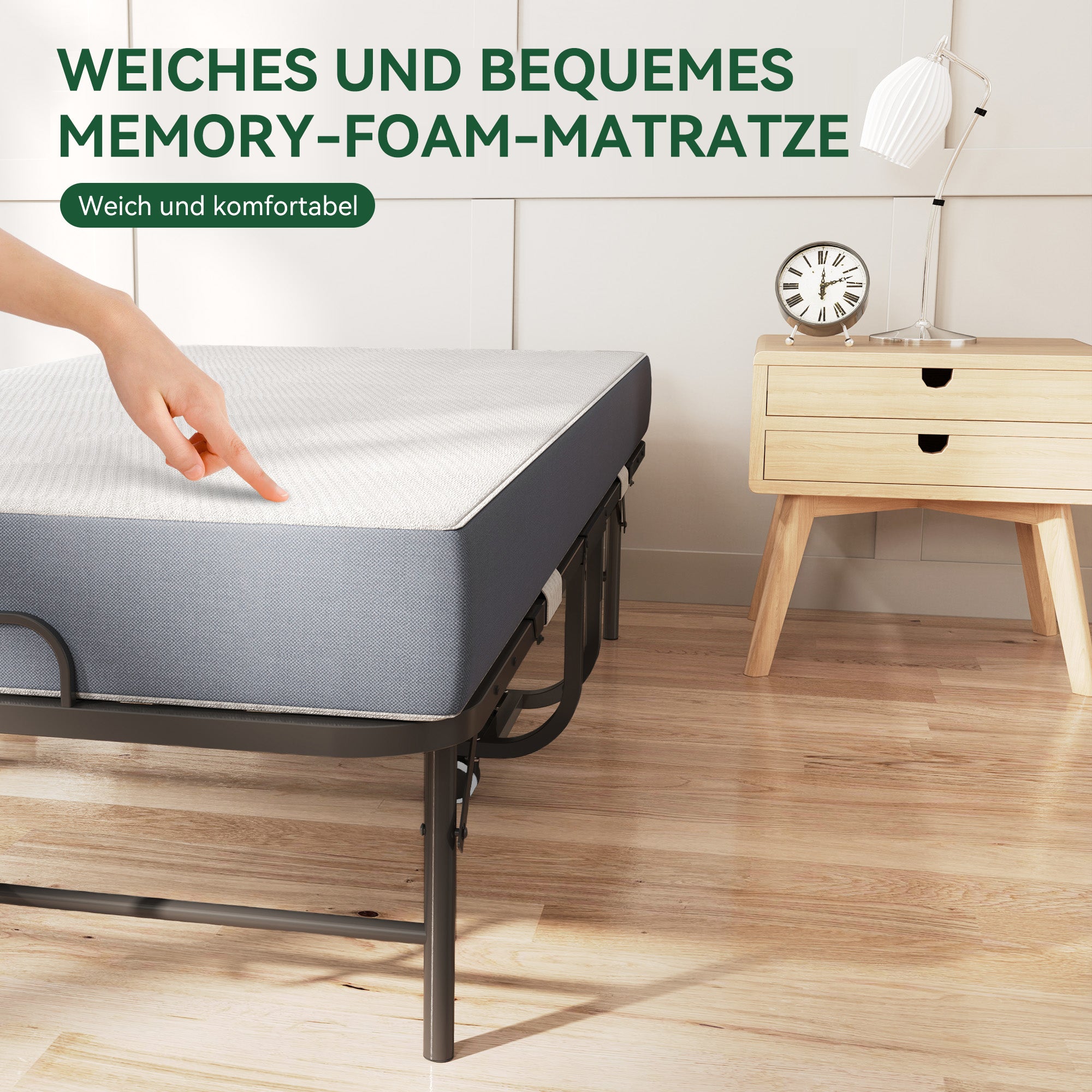 Folding Twin Bed, 190x96cm 9.5cm Memory Foam Mattress, Metal Frame