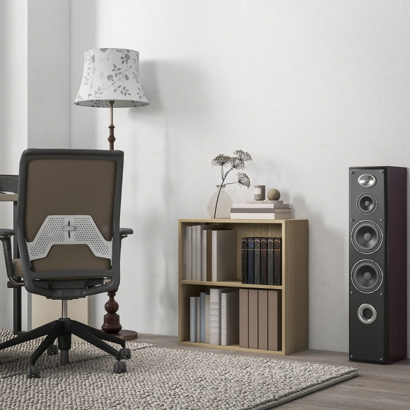 2 Tier Bookshelf Low Bookcase Adjustable Shelf Engineered Wood Natural