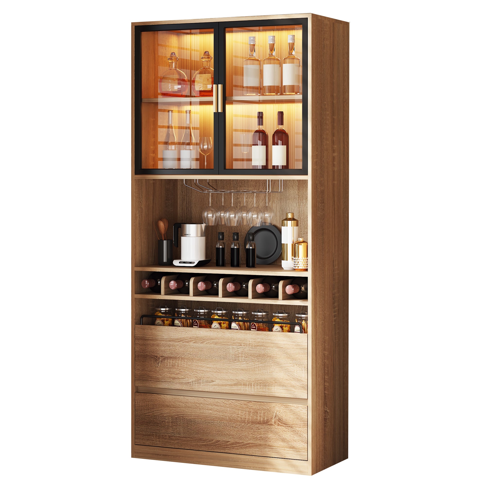 Display Cabinet with Glass Doors, Lighting - 180cm