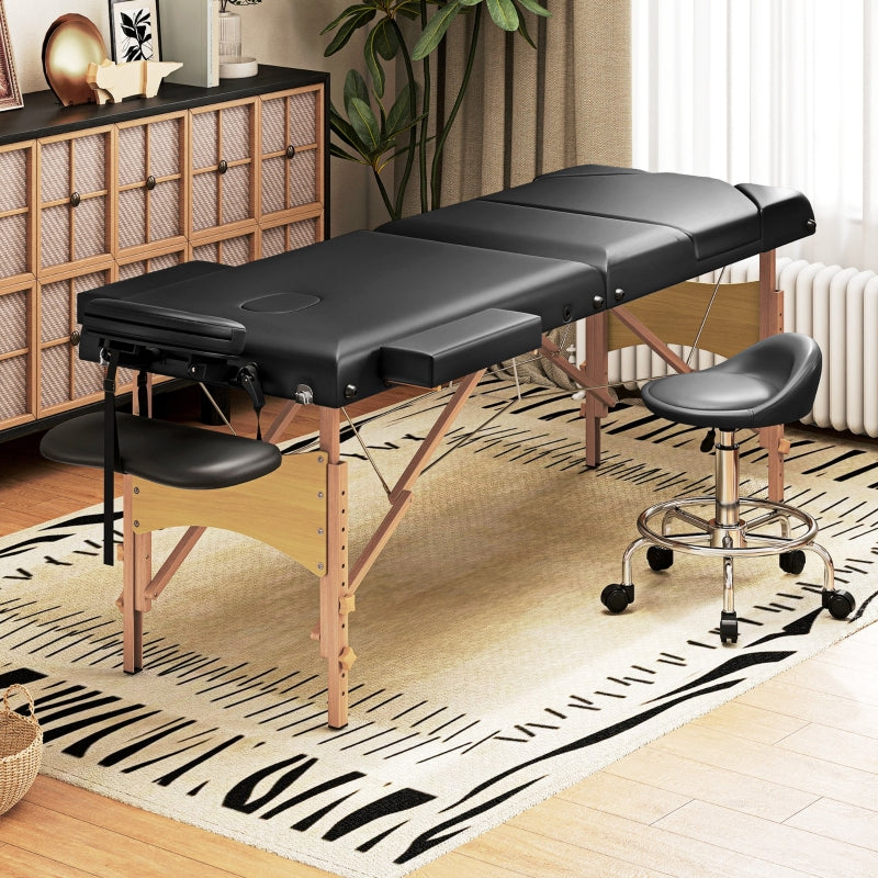 Foldable Massage Table, Beech Wood Legs - Black