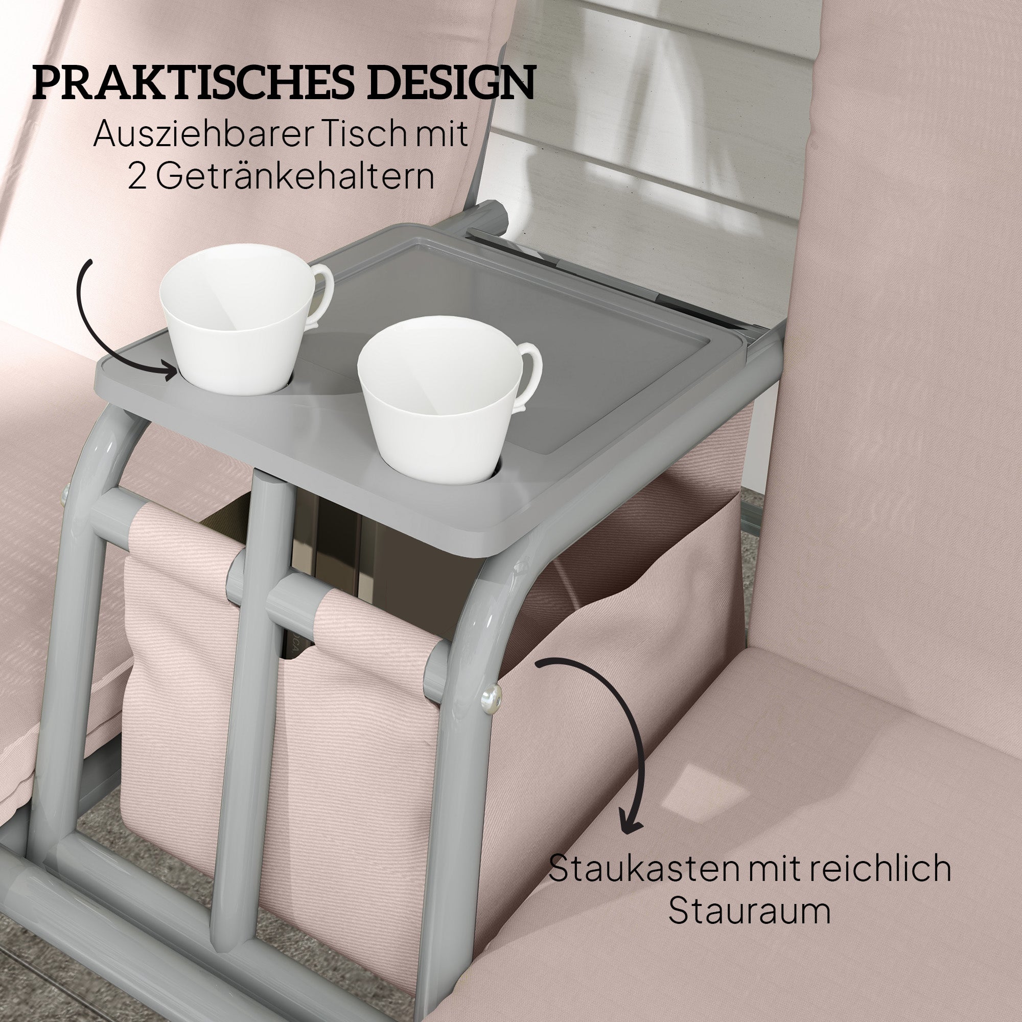 Hollywood Swing 2-Seater with Sunshade, Cup Holder, 180kg Capacity, Beige