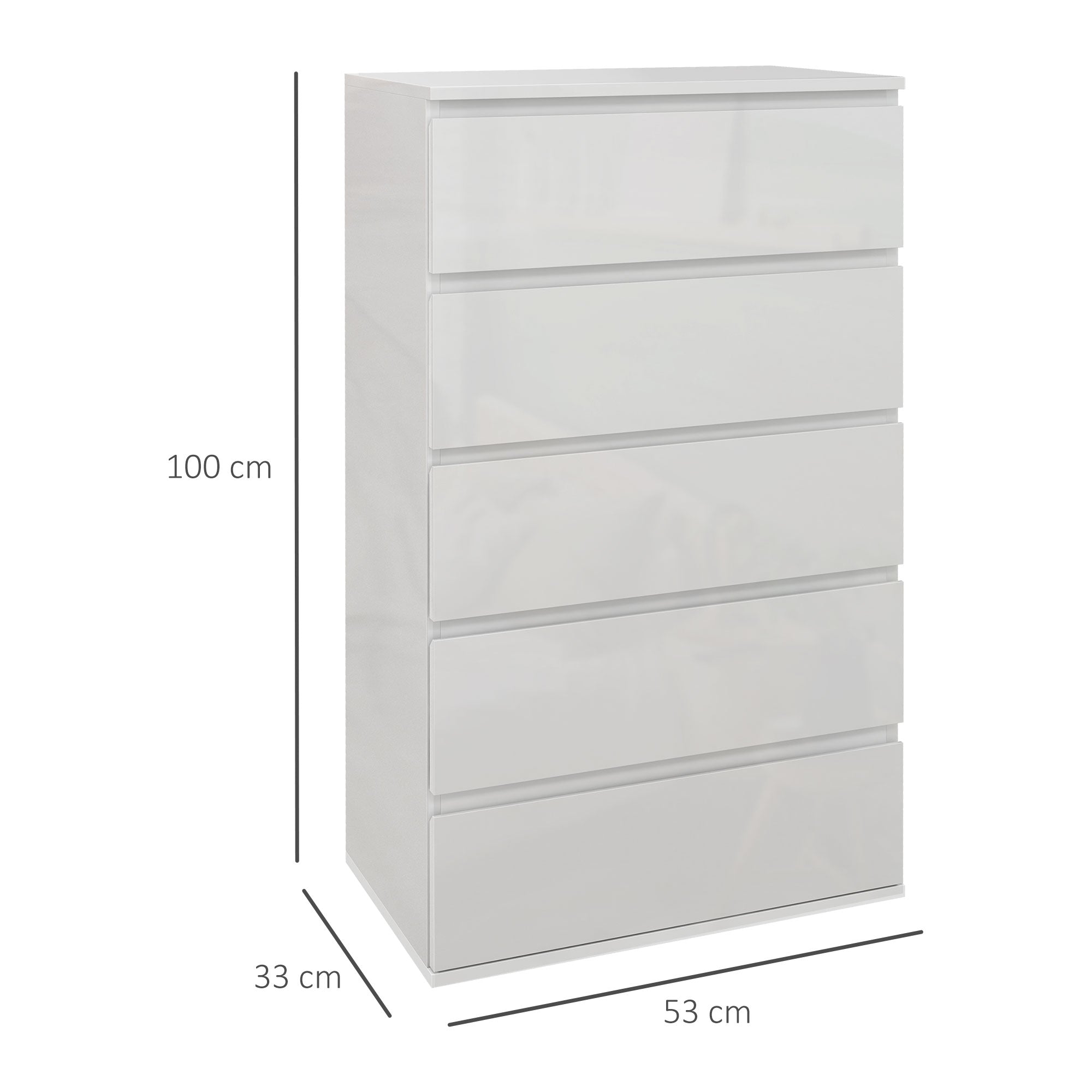 Dresser: Modern Storage Unit, 5-Drawer, High Gloss, White