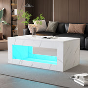 LED Coffee Table High-Gloss Remote Control Marble Print - White
