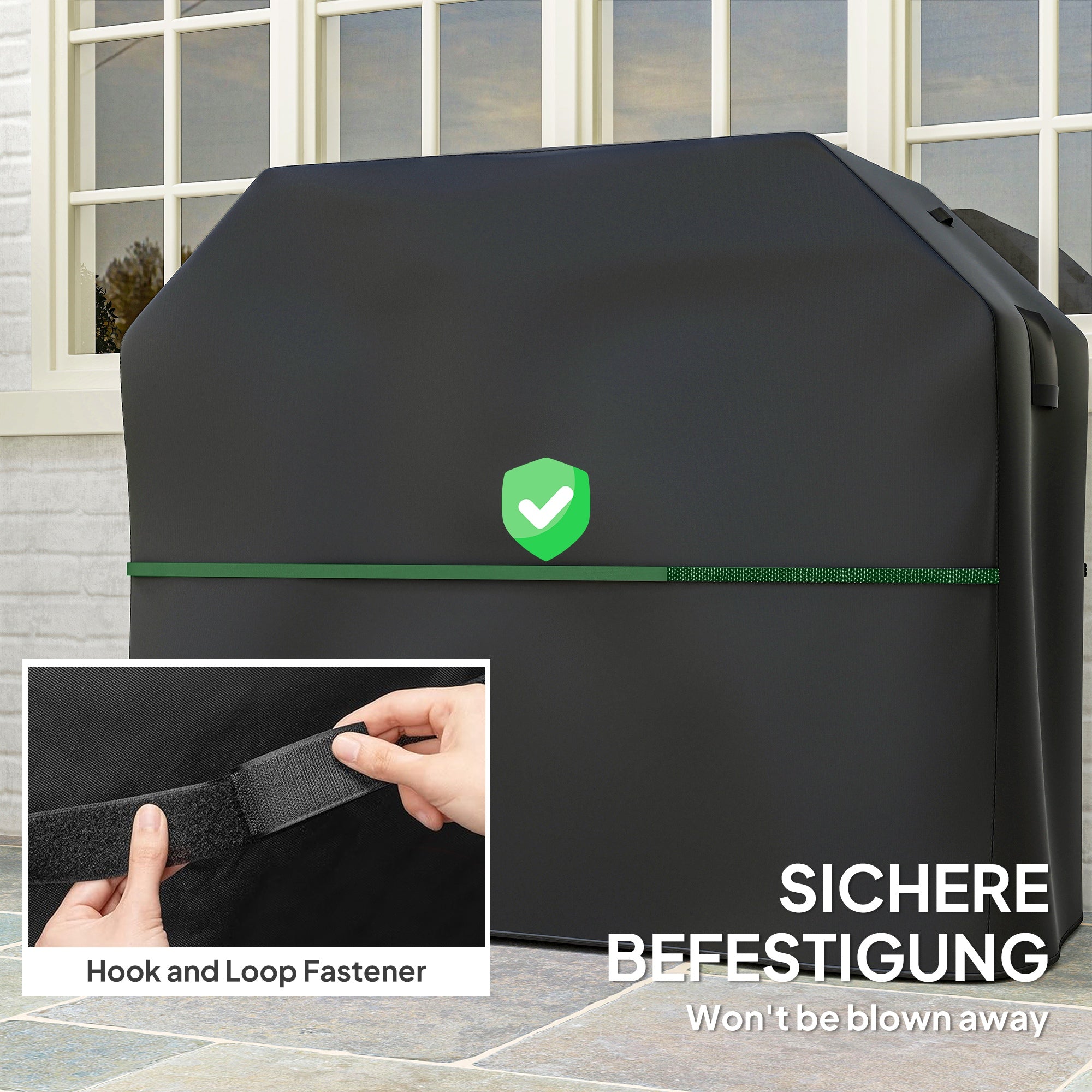 BBQ Cover Rectangular Gas Grill Waterproof Rip-Proof with Vents, 600D Oxford Fabric Black