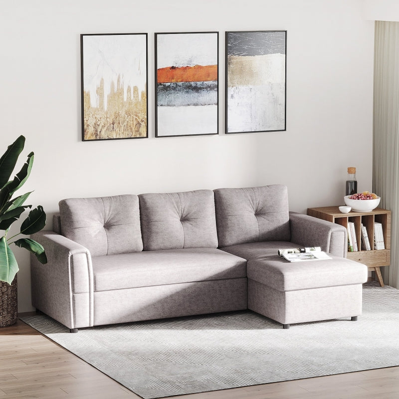 L-Shape Sofa Bed with Storage, Linen-Look Light Grey