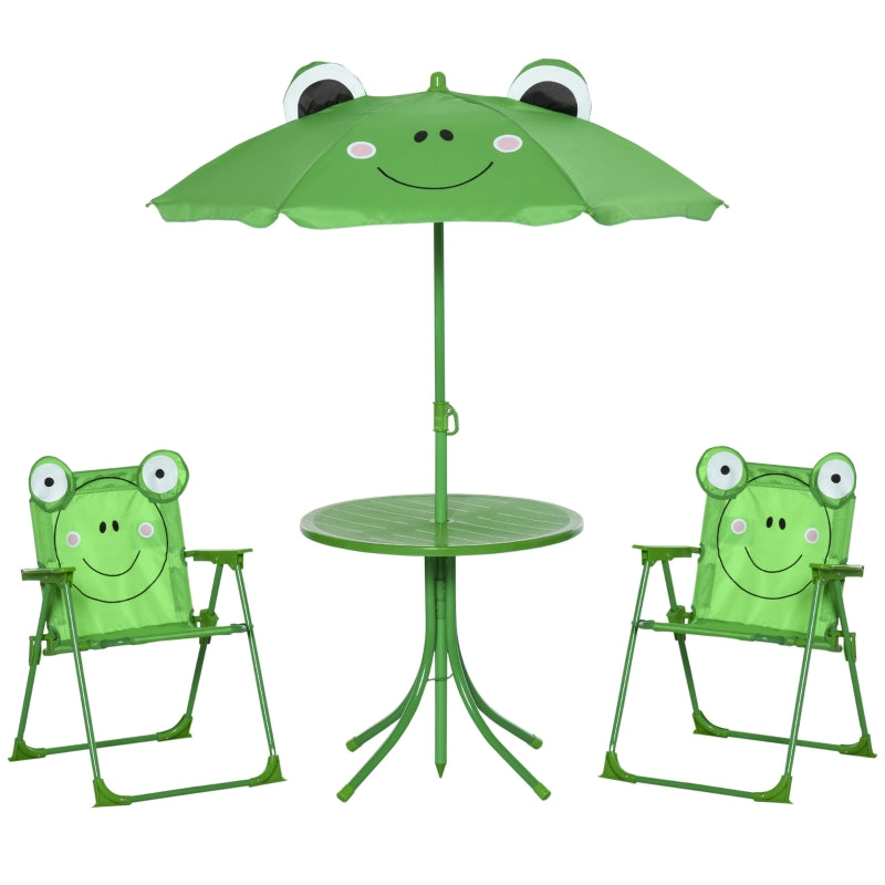 Kids Folding Picnic Table Chair Set with Parasol, Green