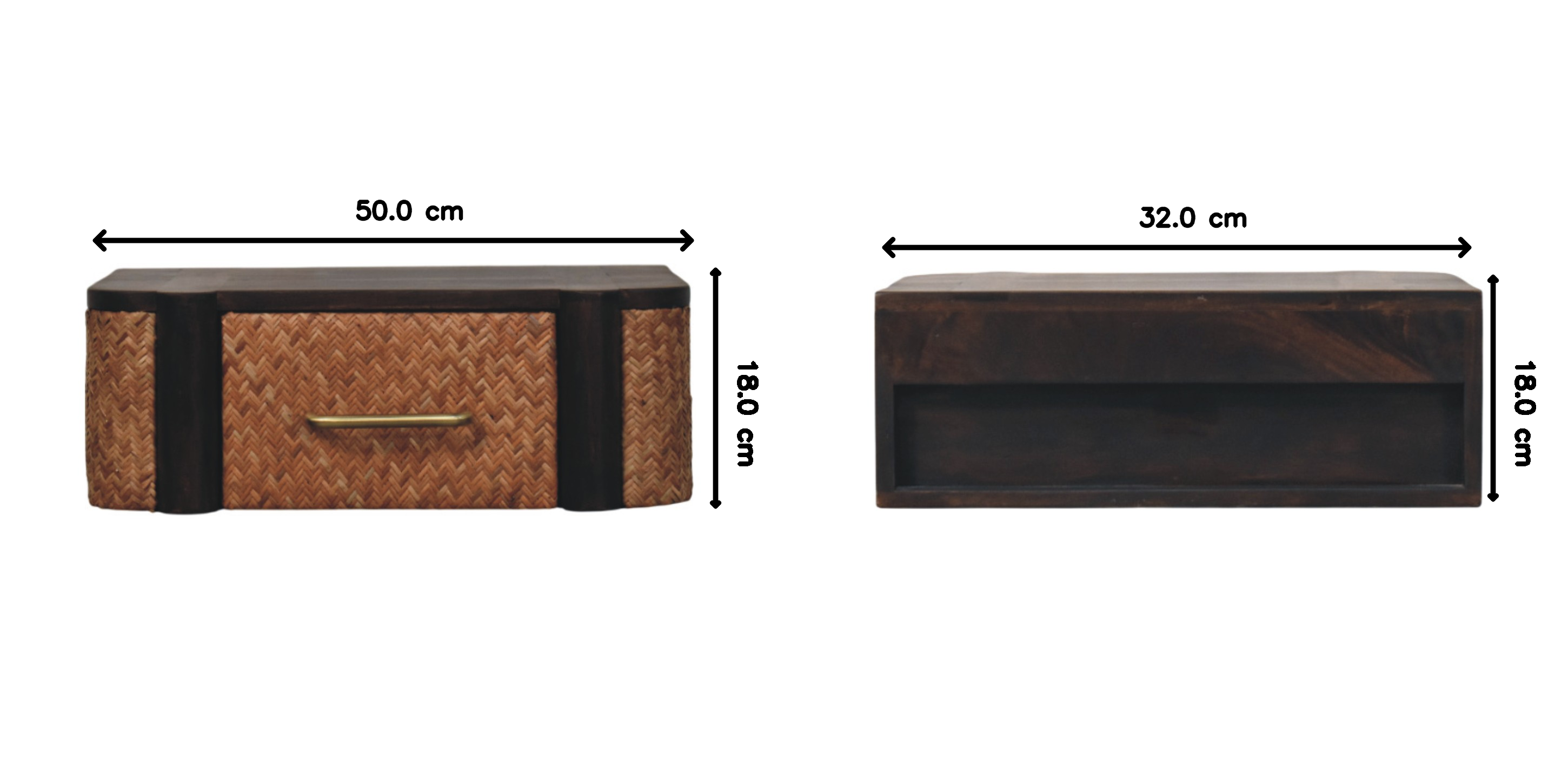 Solid Wood Rattan Curve Wall-Mounted Drawer, 1 Drawer, Dark Brown