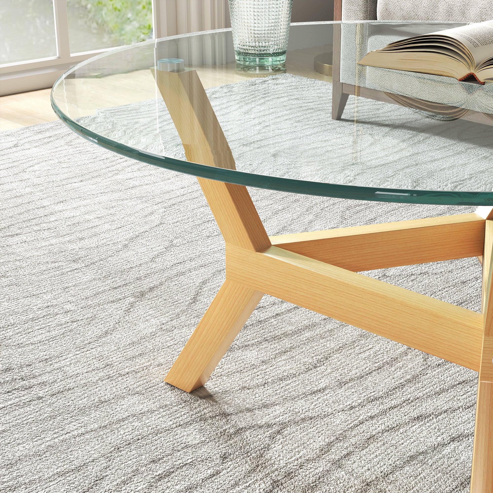 Tempered Glass Coffee Table, Adjustable Foot Pads Steel Frame, Transparent