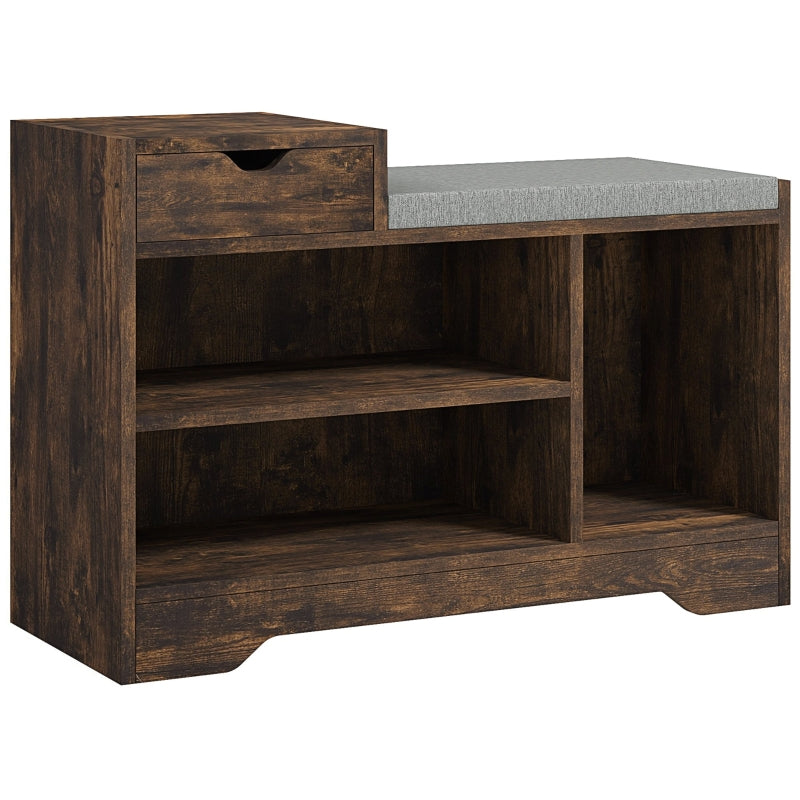 Multi-Compartment Shoe Bench with Seat - Rustic Brown