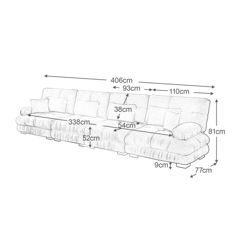 4-Seater Modular Corner Sofa, Deep Seat Sofa Bed, Chenille Pink