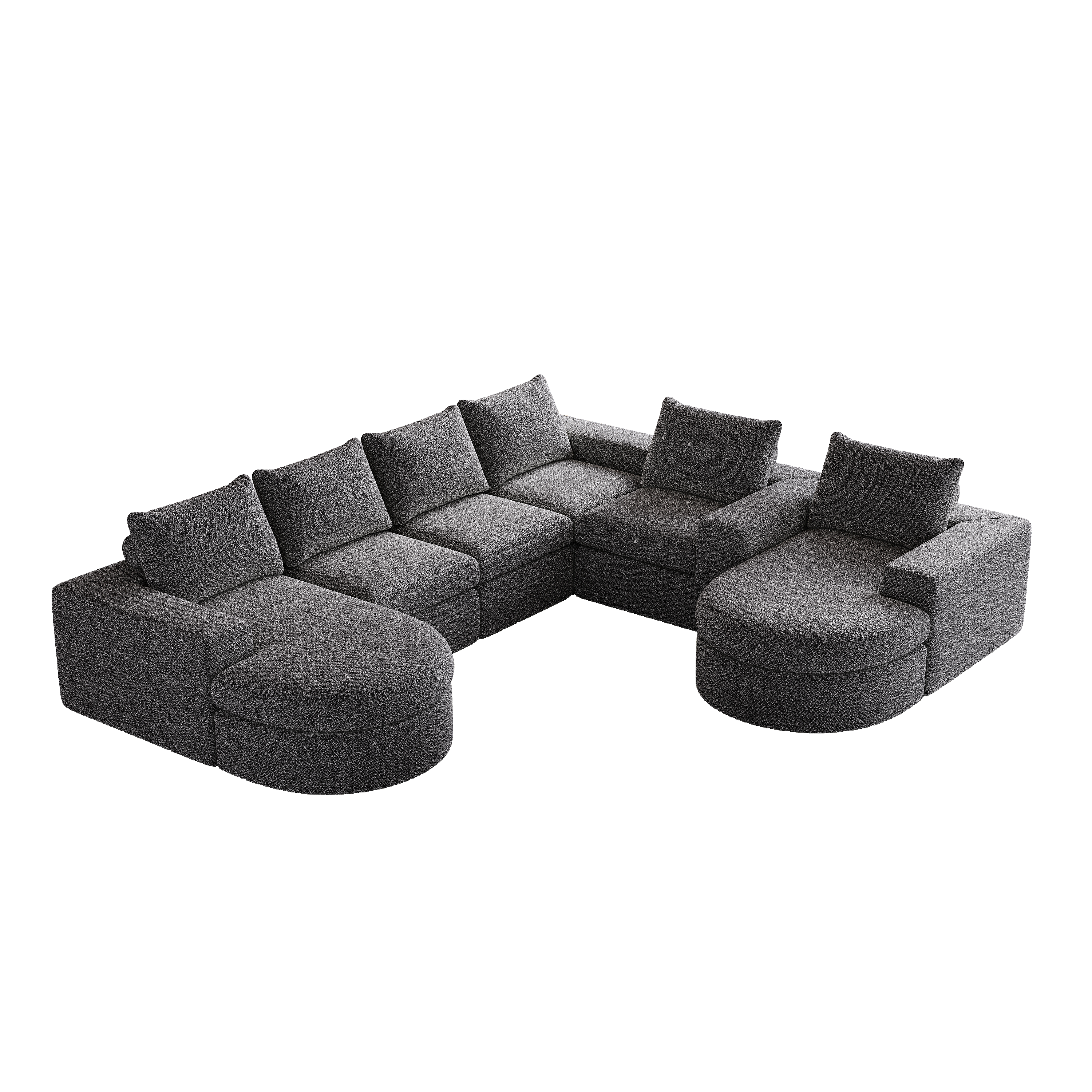Chenille Sofa, Curved Modular L-Lounger, Two-Piece Set