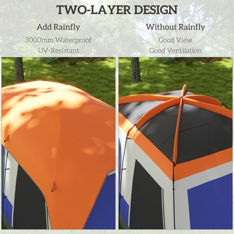 Six-Man Camping Tent with Small Rainfly and Accessories, Orange
