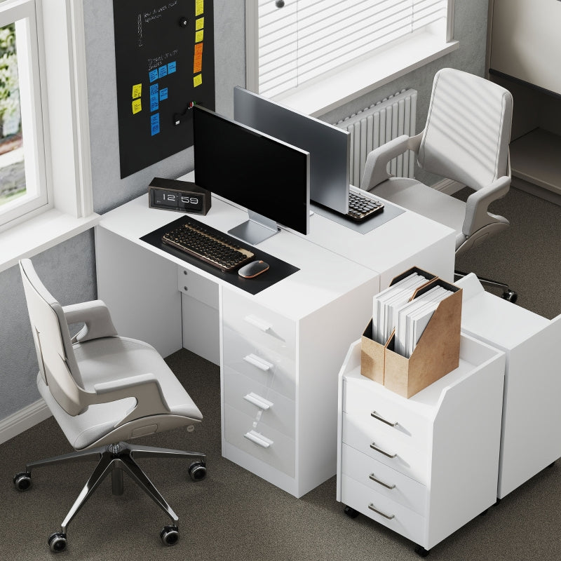 Computer Desk with Drawers, Dressing Table, High Gloss Workstation, White