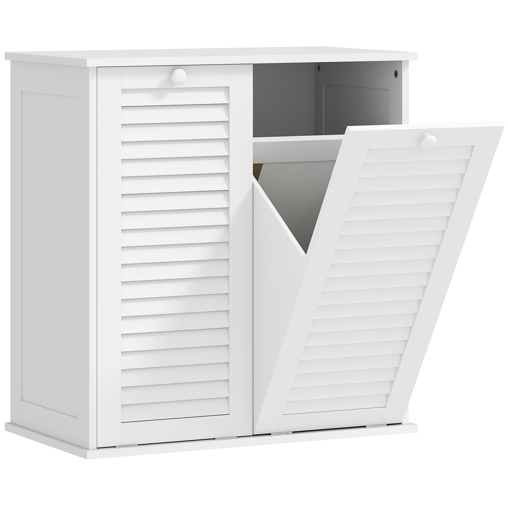 Laundry Cabinet, 2 Baskets, Louvered Doors, White