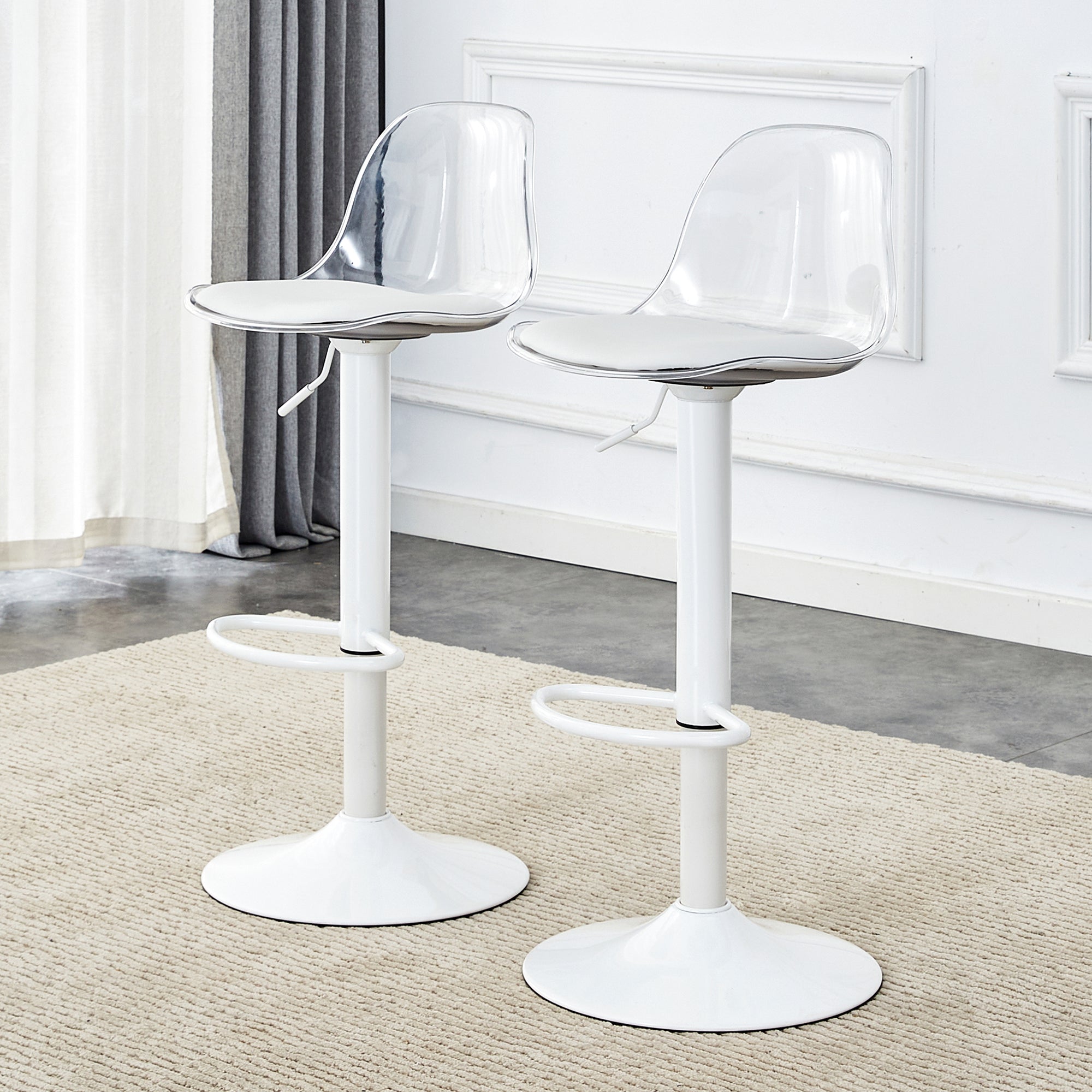 2-Pack Adjustable Beam Chair, Height Adjustable 82-104 cm, 360° Swivel, Transparent/White Metal