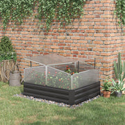 Outsunny Galvanised Raised Garden Bed with Greenhouse, Dark Grey