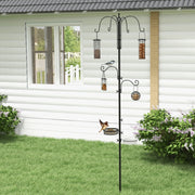 Bird Feeding Station Kit, 6 Hooks, 4 Hanging Feeders, Black