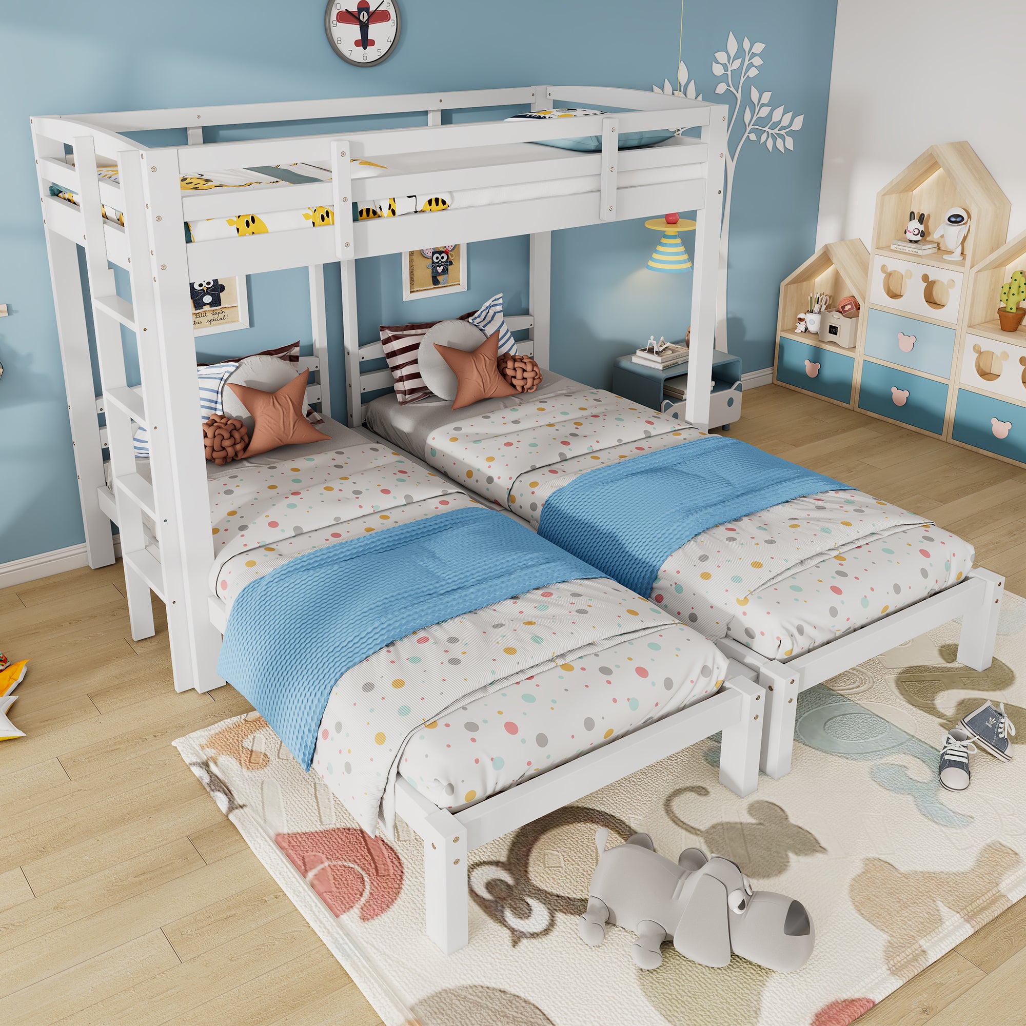 Bunk Bed Triple Sleeper with Side Ladder 3FT, White