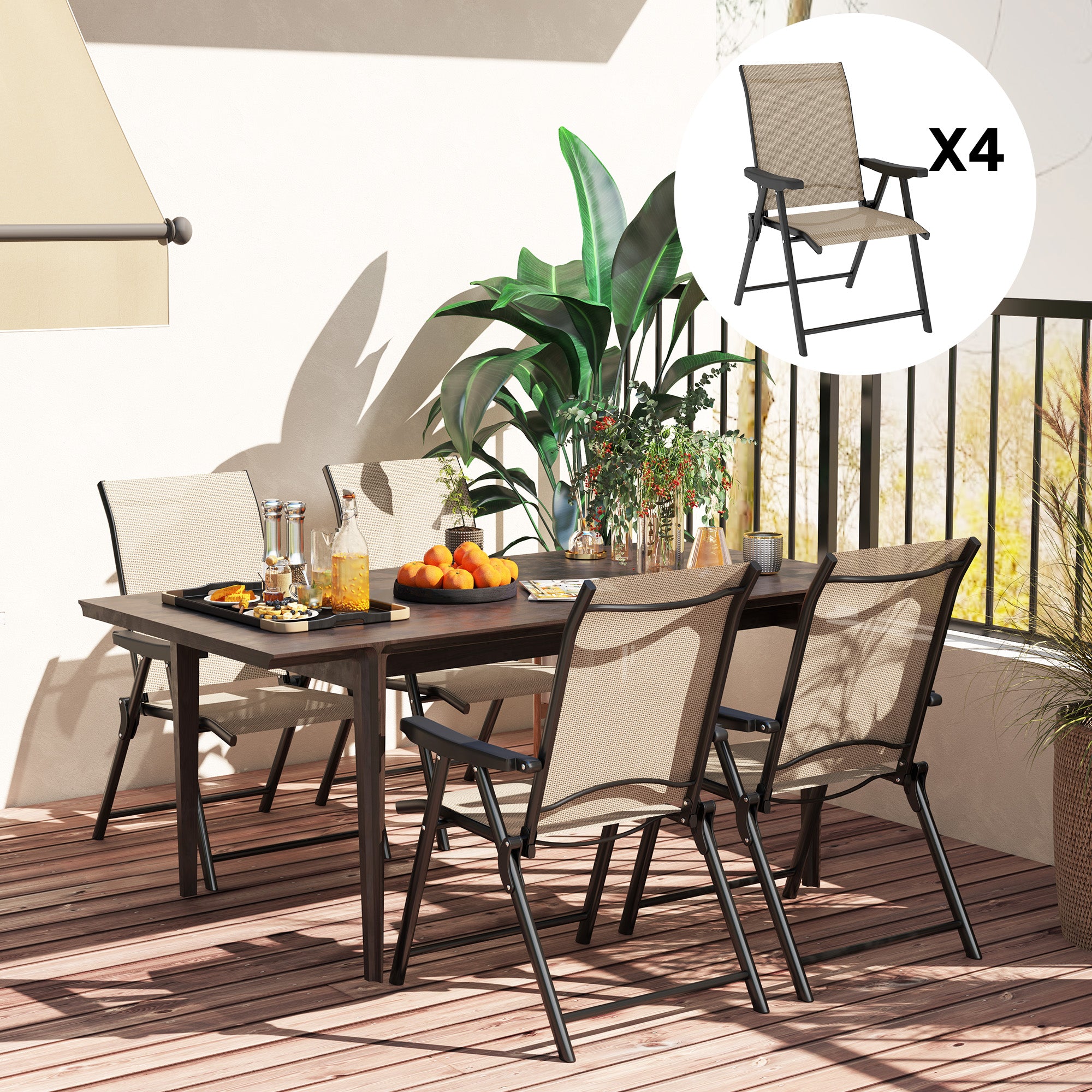 Folding Outdoor Chairs Set of Four Brown/Black