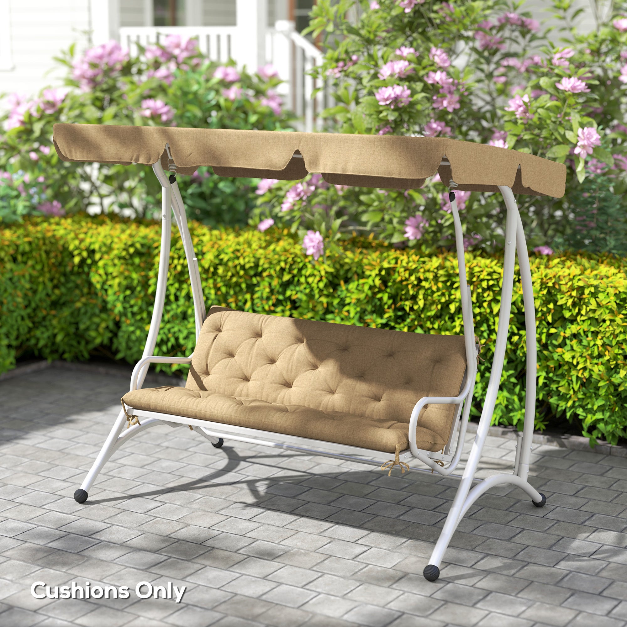 Three-Seater Bench Cushion Padded Polyester Khaki