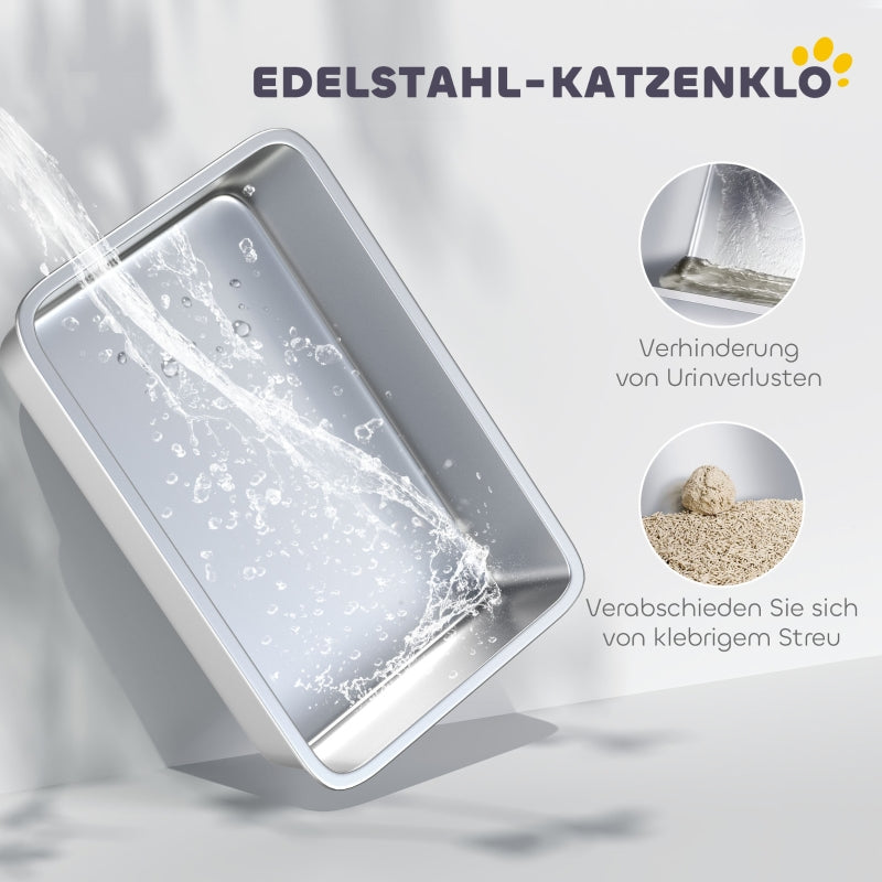 Cat Litter Box, Tray, Filter, Scoop, Grey/Silver