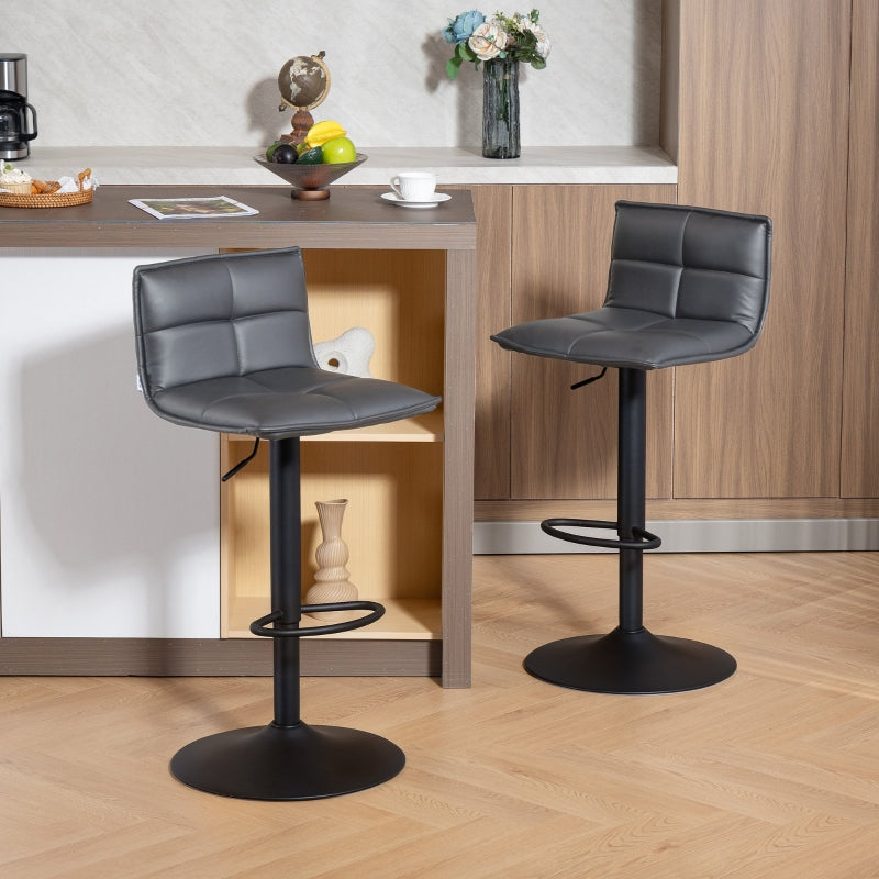 Set of Two Bar Stools Modern Faux Leather Dark Grey