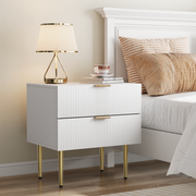 Bedside Table Wave Pattern 2 Drawers Metal Legs - White