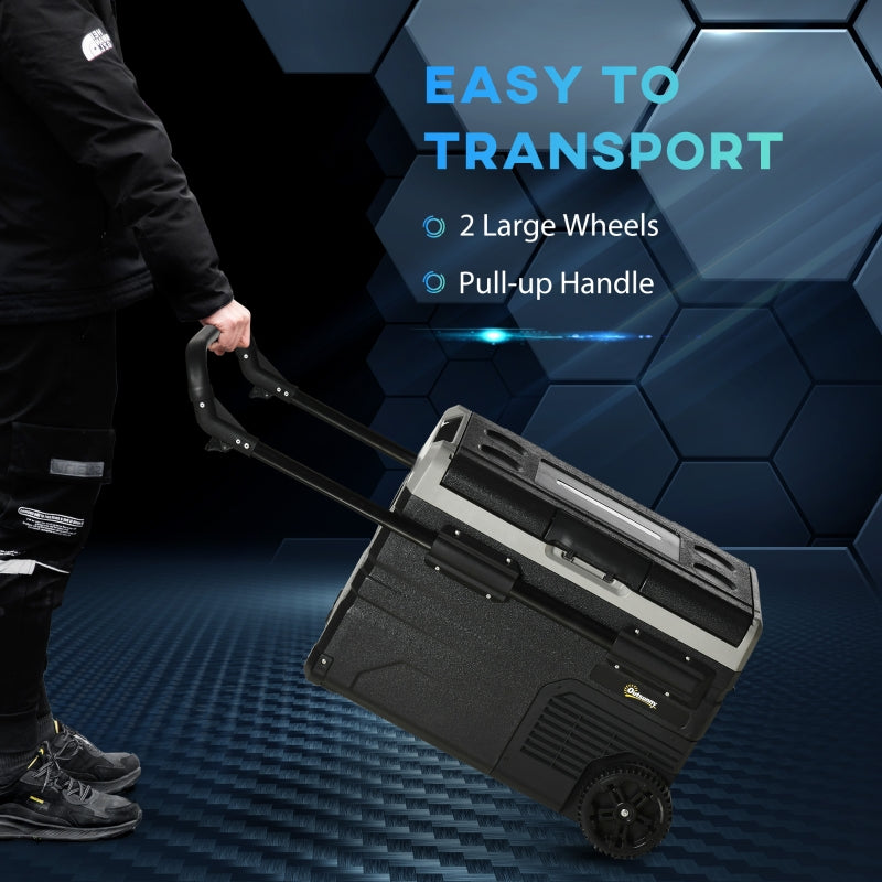 40L Car Refrigerator, Portable Compressor Cooler Box Fridge Freezer with LED Light, Foldable Handles, Cup Holders, 12/24V DC and 110-240V AC