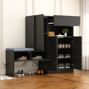 Trendy 2-in-1 Shoe Cabinet with Curved Doors, Soft-Close, Adjustable, Upholstered Bench, Black