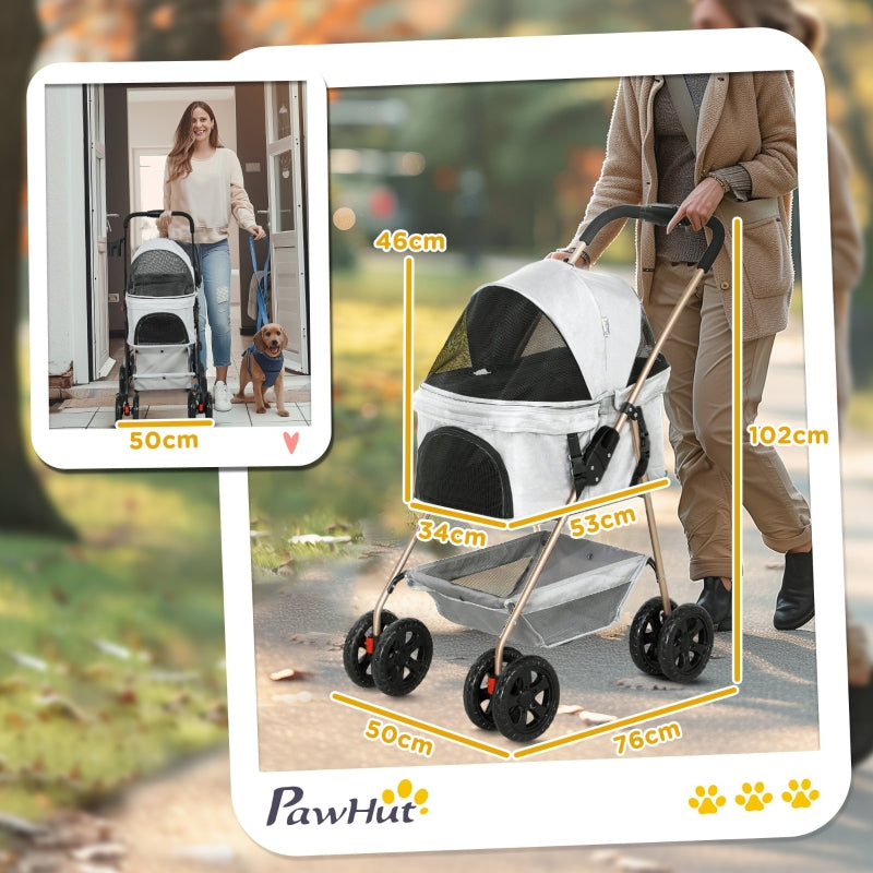 3-in-1 Pet Stroller, Folding Dog Cart with Removable Carrier, Grey