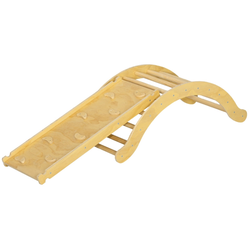 Children's Climbing Set, 4-in-1 Design with Arched Bridge, Rocking Swing, Cushion and Slide, Wood