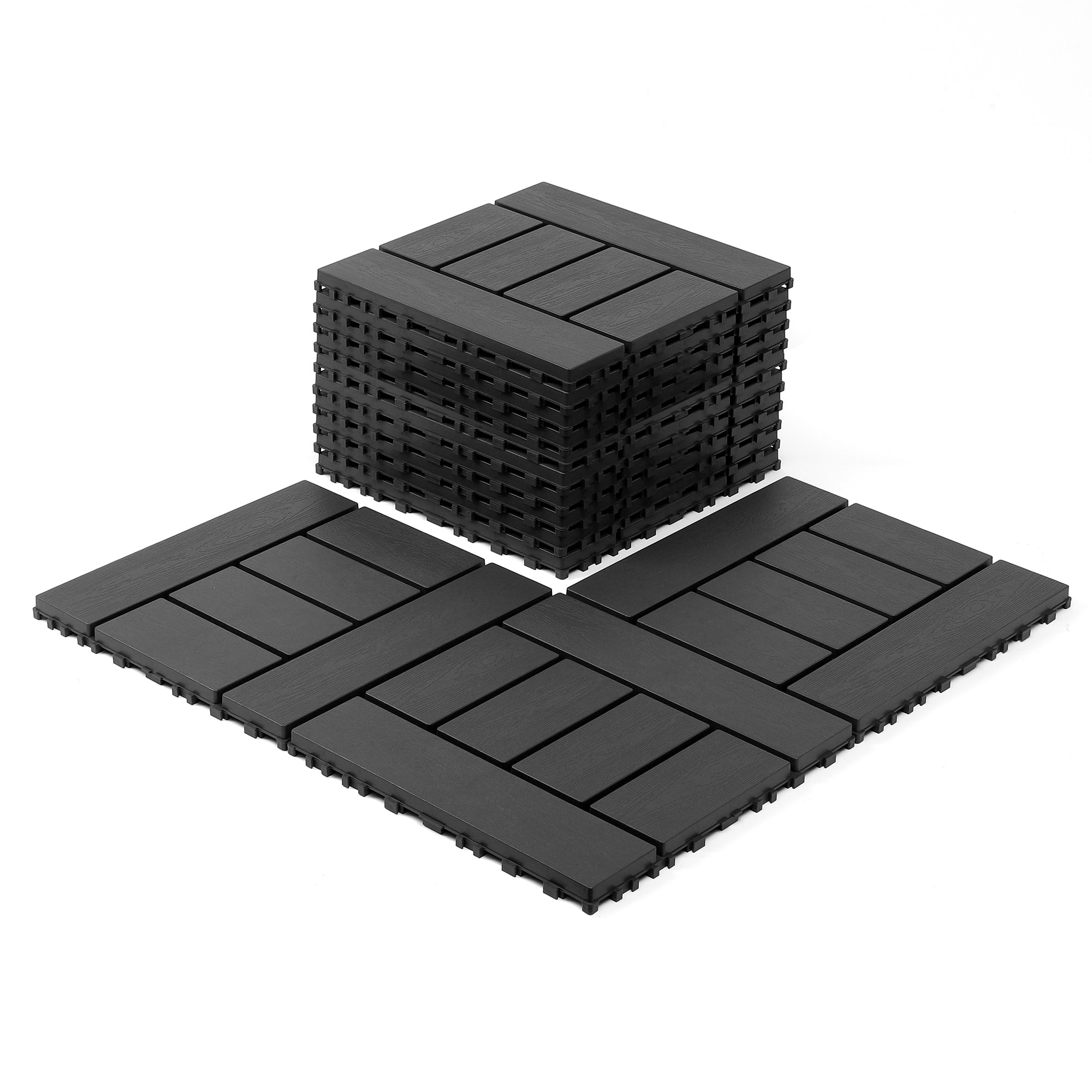 H Style 12" Patio Deck Tiles DIY Interlocking Indoor Outdoor Floor Tile 44pcs DARK GRAY