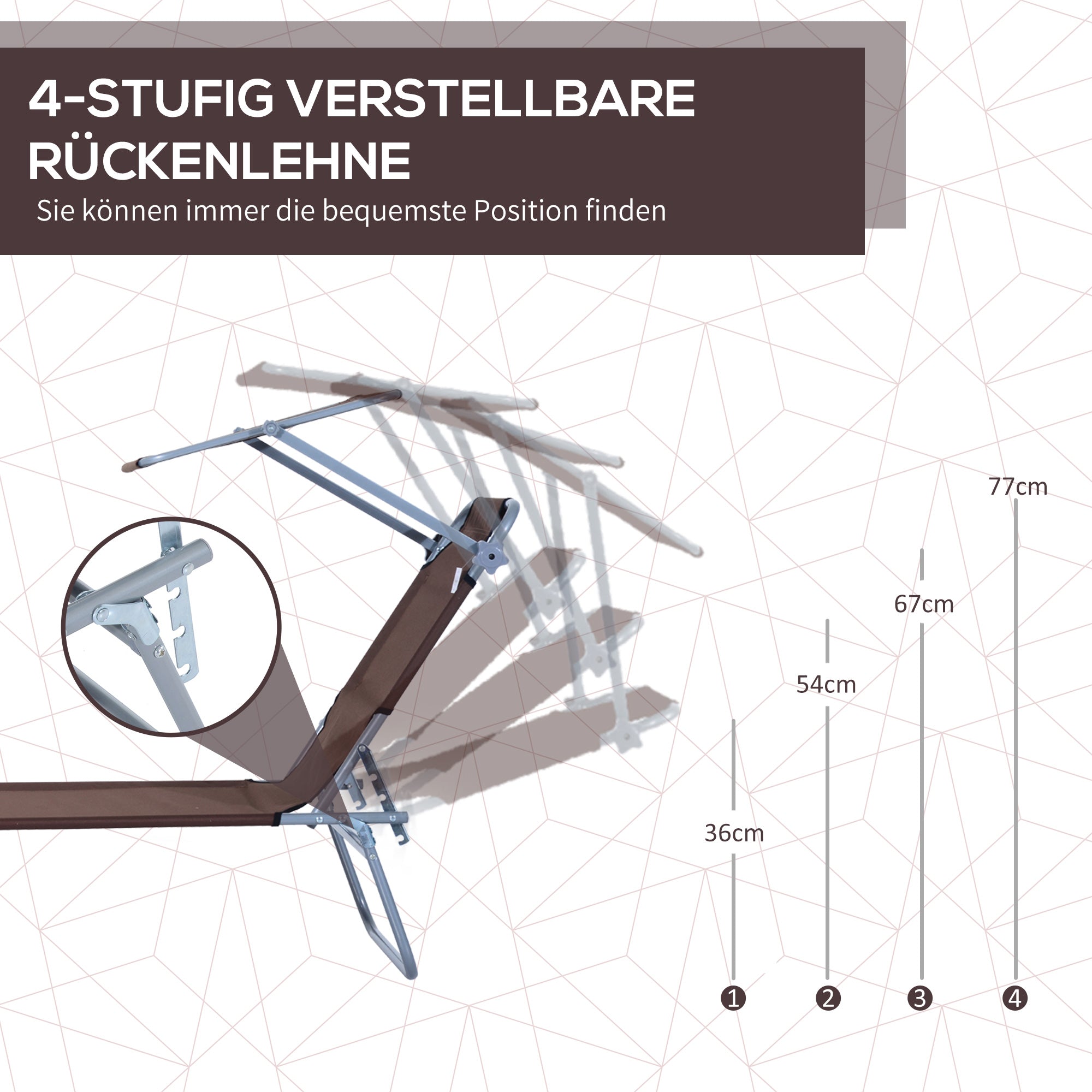 sun lounger foldable with sun protection, brown
