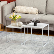 Coffee Tables, Set of 2 Square Side Table with Steel Frame, White