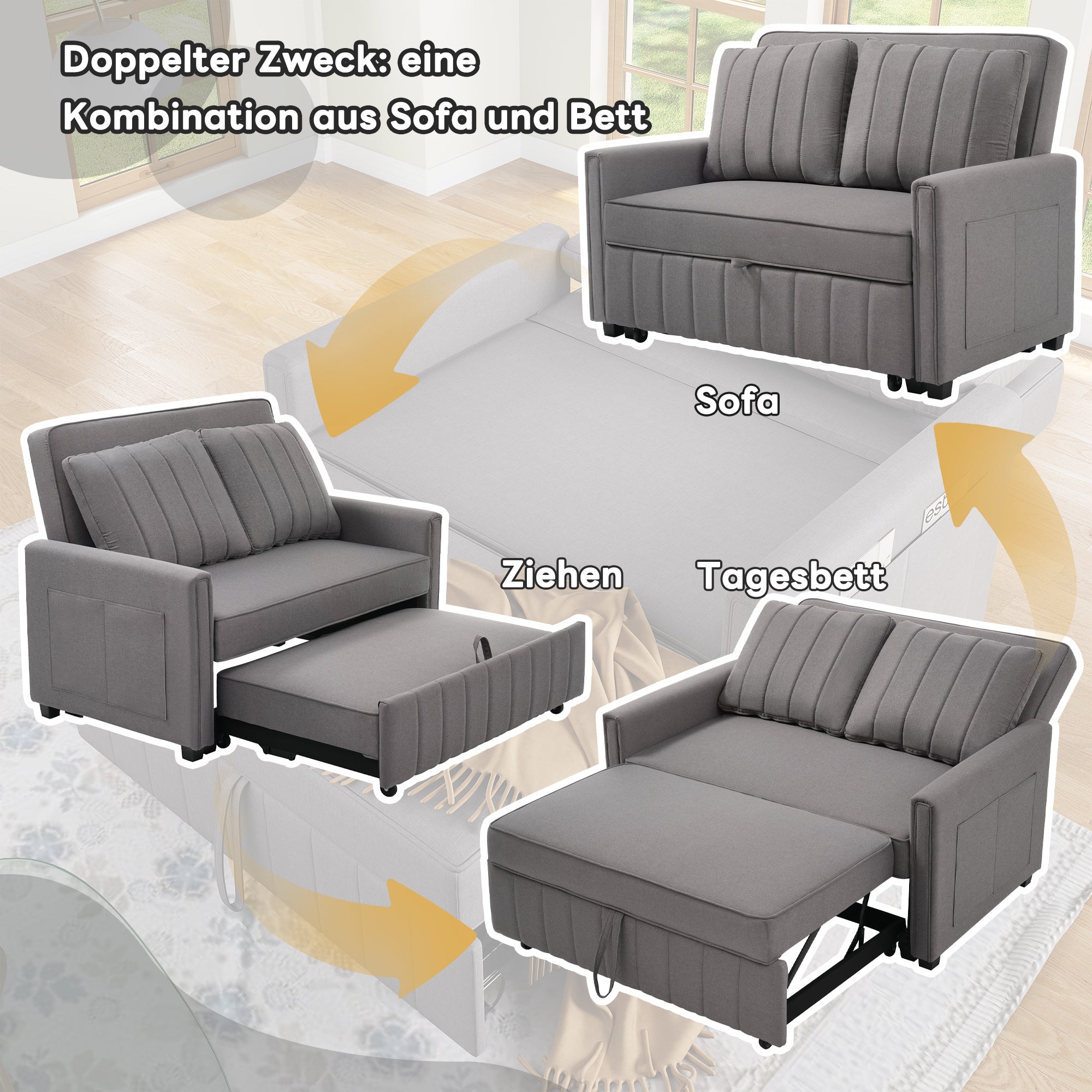 Sofa Bed, Multifunctional Folding with Adjustable Backrest, 180x127cm