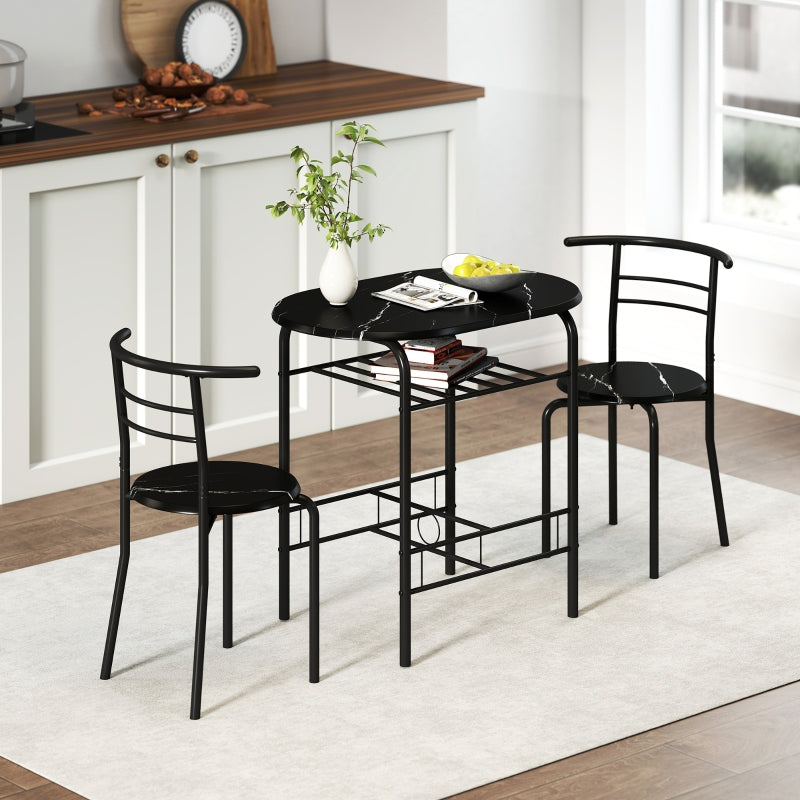 Three-Piece Compact Dining Set, Two Chairs and Table, Black