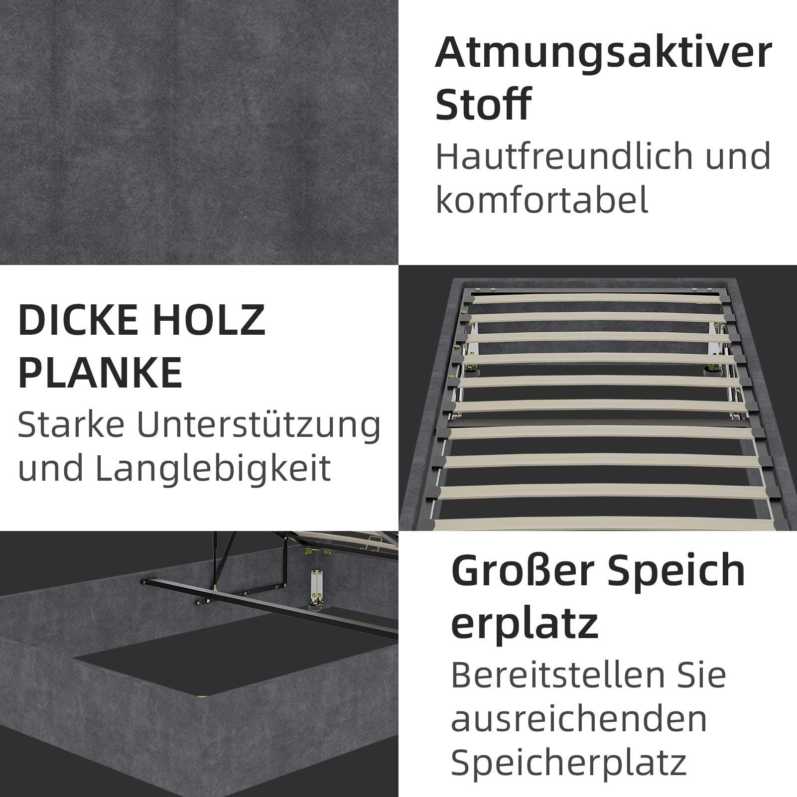 Modern Simple Style Bed Frame 90*200cm Gas Lift Storage Dutch Velvet Grey