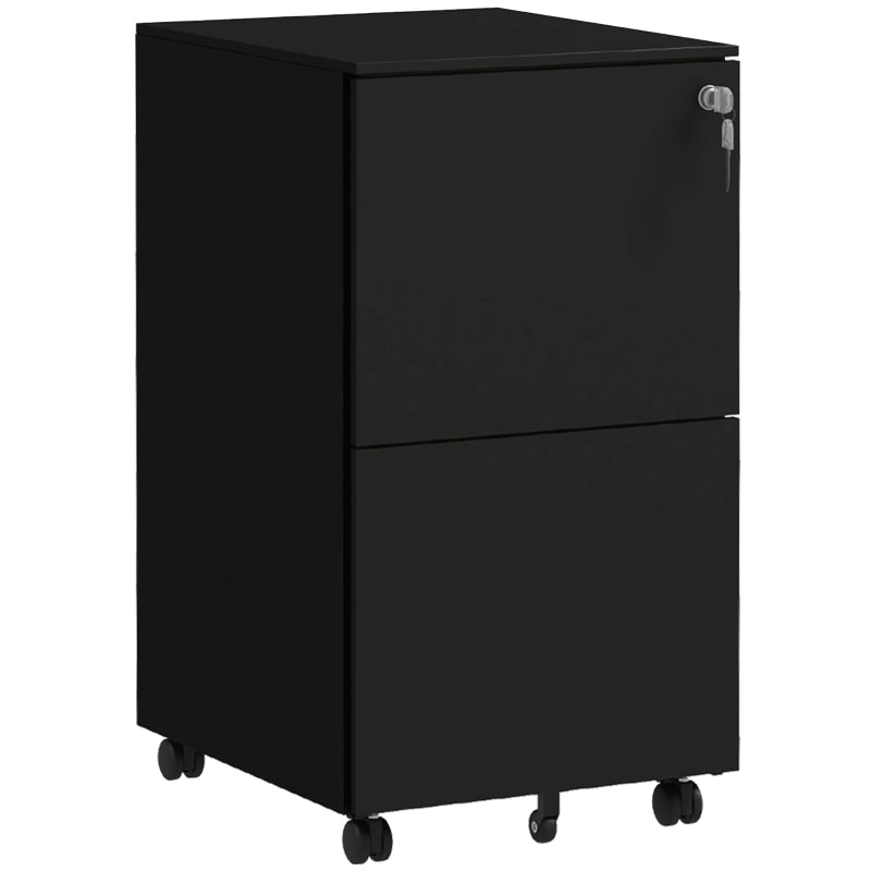 2-Drawer Vertical Filing Cabinet Mobile Lockable for A4, Legal, Letter Size, Steel Black