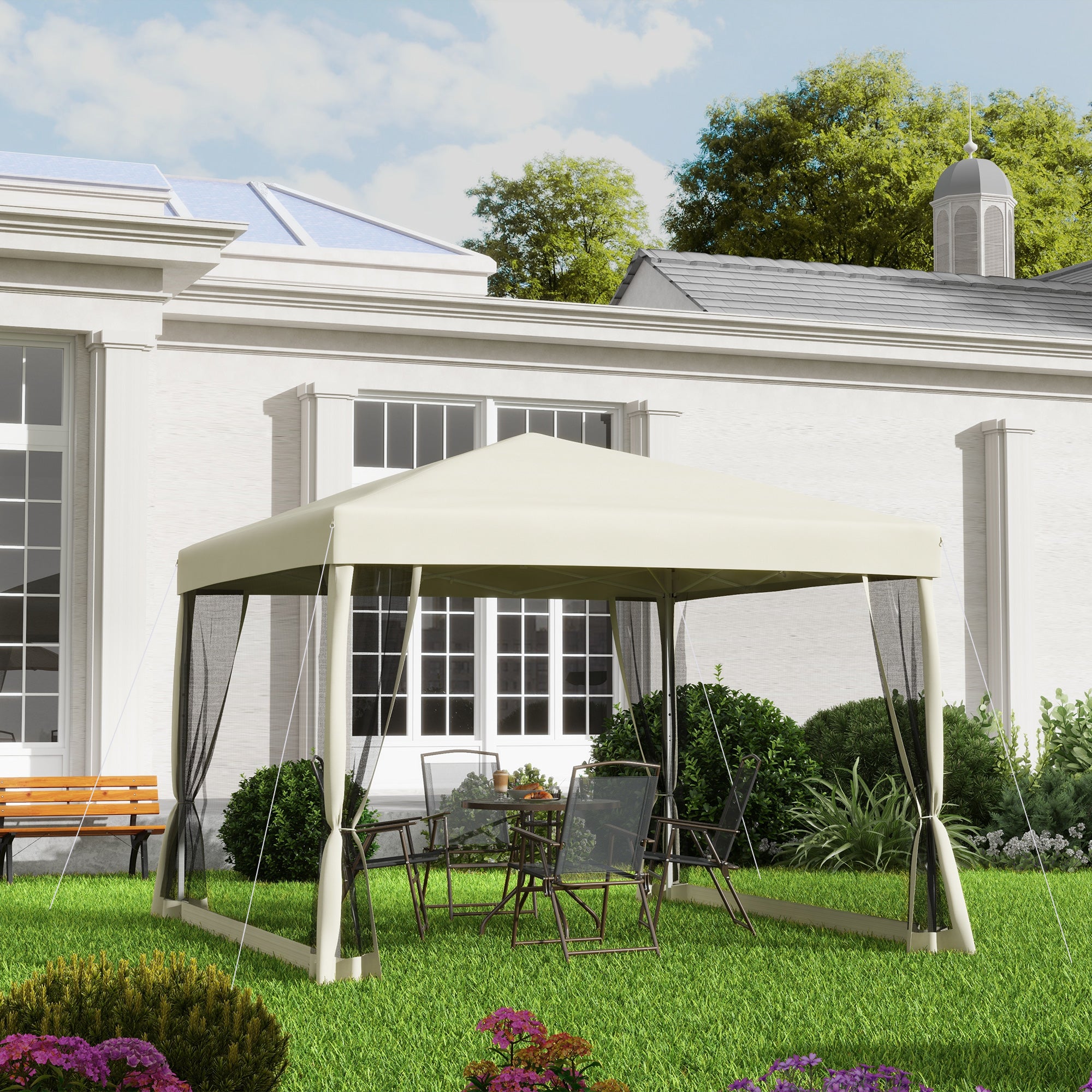 Pop Up Gazebo with 4 Mesh Sides, Carry Bag, Adjustable Height - 3x3m