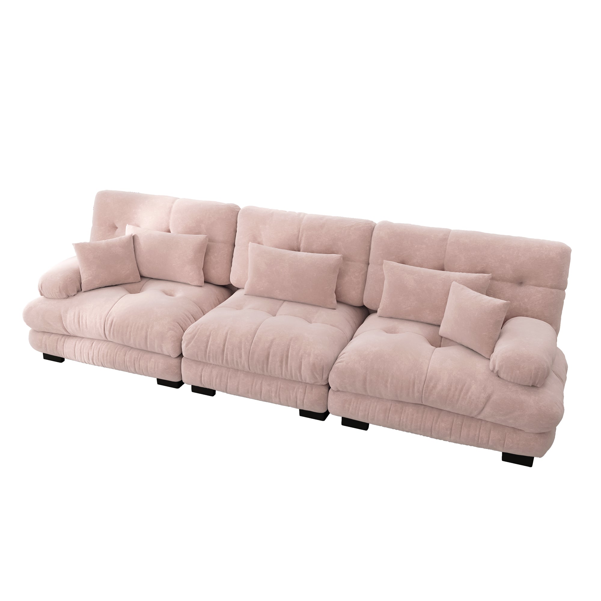 3-Seater Modular Corner Sofa with Deep Seat, Chenille Sleeper Sofa, Comfortably Upholstered for Living Room, Apartment, Studio, Office, Pink Chenille
