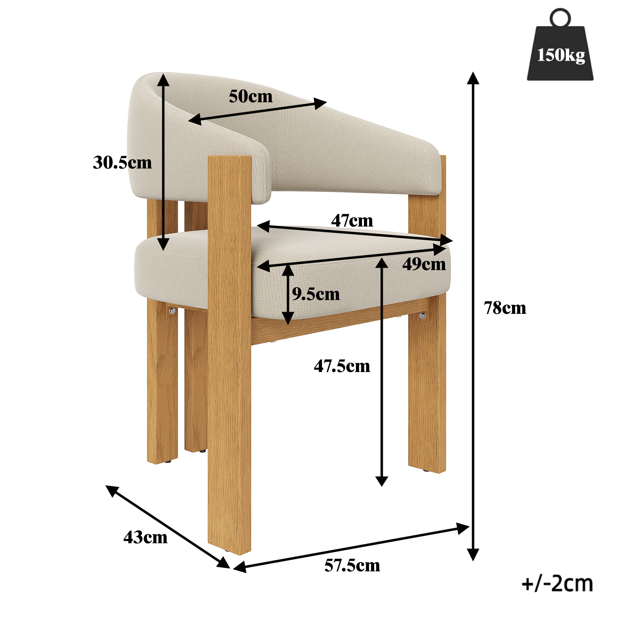 Ergonomic Dining Chair Set of 2 with Thick Padding and Sturdy Iron Legs, Wood Look